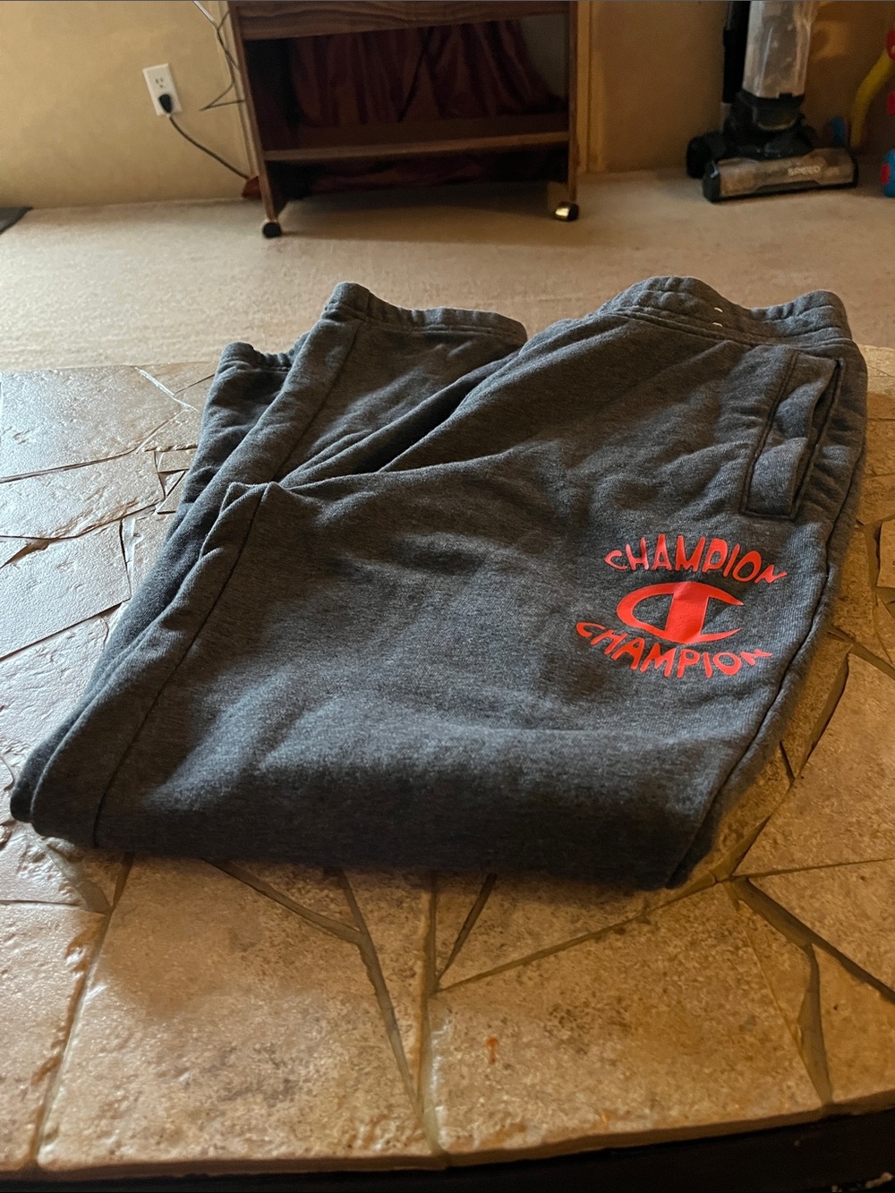 Champion Charcoal Sweatpants with Red Logo